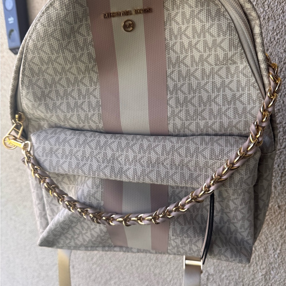 Michael Kors Gray and Pink Backpack